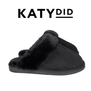 NWT Katydid Black Faux Fur-Lined Slippers